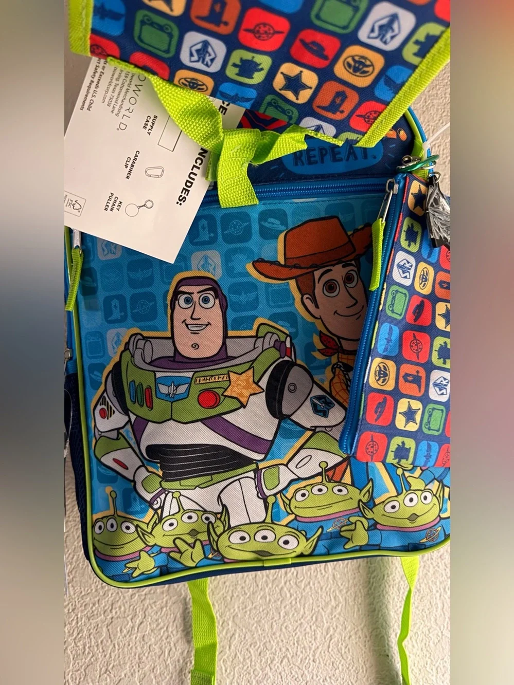 Toy Story Kids Backpack with Buzz & Woody - Bright Blue & Green 17”